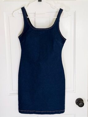RDI Dark Wash Denim Bodycon Mini Dress Small Back Zip Y2K